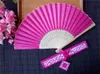 Free shipping 50Sets/Lot Elegant Silk folding Fan with Luxury Laser-Cut Gift Box + Thank you Card + Ribbon for wedding favor