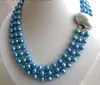 3strands 18 '' 9mm Blue Round Freshwater Pearl Faceted Crystal Necklace