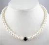 charming 7-8mm White FW Pearl + Black Agate Necklace 18