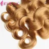 60% rabatt! Honey Blonde Extensions Peruvian 10 "-30" Mänskligt hår väv väft # 27 Färg hårförlängning Kroppsvåg våt och vågig 3st-brud