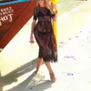 Nya Kvinnor Lace Klänning Casual Long Black Short Sleeve O Neck See Through Beach Wear Dresses
