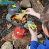 Camping Cookware Mess Kit Backpacking Gear Randonnée Outdoors Bog Out Sac Cuisine Équipement de cuisson 10 pièces Cookset Durable Pot Pan Bowls1201731