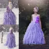 Lavenda Flower Girls Dresses V-Neck Back Cross Criss Little Girls Gowns With Handmade Flowers Tiered Ruffle Custom Made Princess Gowns