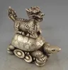 Porcelaine à coleção Vieux Cultre Tibet Argent Kylin Et Tortue Chanceux Estátua Décor