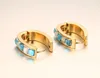 Fashion Blue Stone Earrings for Women Stainless Steel Gold Plated Women Hoop Earrings Jewelry