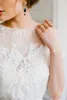 Gorgeous Lace Tulle Wedding Dresses Scoop Short Sleeves Applique with Sparkling Beads Open Back Ivory and Light Gray Long Bridal Gowns Beach