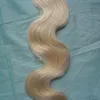 613 Bleach blond cabello humano Cinta Extensión del cabello humano onda del cuerpo Cinta de doble cara Extensiones de cabello de trama de piel 40 piezas 100 g