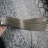 Silver Grå hårförlängningar Tape i hårförlängningar raka 100g 40st grå jungfruhår hudväftband