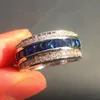 Mode 10kt goud gevuld prinses-gesneden vierkante kubieke zirkonia blauwe edelsteen ringen bruiloft band sieraden voor mannen vrouwen