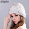 Prawdziwy Rex Rabbit Fur Hat Winter Kobieta Kapelusz Dzianiny Prawdziwe Futro Czapka Czapka Ręcznie Zrównoważona Grubość Czapka Dla Zima Rabbit Fur Hat Ms.minshu