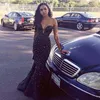 Prachtige Black-Rhinestone Mermaid Prom Dress Sexy Sweetheart Mouwloze Zipper-Back Satin Feestjurk Luxe Prachtige Formele Avondjurken