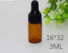 도매 500pcs 1ml 2ml 3ml 앰버 유리 드롭퍼 병이있는 검은 색 캡, 에센셜 오일 병, 작은 향수 바이알, 샘플링 저장