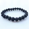 8mm Balck Color Natural Lava Rock Stone Pärlor Strands Charm Armband för män Kvinnor Mode Smycken