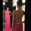 2023 Spring Summerpink Halter Feving Dresses Dooling Crystal Chiffon Long Backless Fashion Sexy Party Cocktail Pros