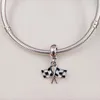 Andy Jewel authentische 925er-Sterlingsilberperlen, karierte Flaggen-Anhänger-Charm-Charms, passend für europäischen Pandora-Stil, Schmuck, Armbänder, Halskette, 791508ENMX