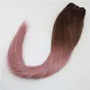 100% obearbetade Virgin Omberry Russian Human Hair Extensions Rose Gold Highlights Remy Hair Weaving Rak Sy i dubbel väft Hårväv