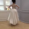 Saudi-arabisches High-Low-Ballkleid-Hochzeitskleid mit Stehkragen, Kristallperlen, schiere Spitze, lange Ärmel, Brautkleider, Vestido de Noiva