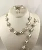 Kvinnor Charm Smycken Silver Kedja 11-13mm Mabe Pearl Pendant Halsband Set