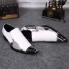 man luxury leather shoes Pointed Steel Toe Rivets White Black Man Wedding/Business/Party Shoes Personality