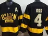 Discount Retro # 4 Bobby Orr Jerseys Hockey Ice Boston Bruins 75th Stripe Winter Classic CCM Vintage alternatieve witte zwarte gele uniformen