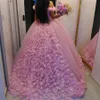 Dresses Beautiful Pink Hand Made Flower Wedding Dresses Ball Gowns Off Shoulder Bling Bling Crystals Bodice Bridal Dress vestidos noiva
