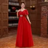 Brand new vestidos de noite vermelhos com manga curta Elegant Chiffon noiva vestido de baile Prom Party Baile / vestido formal graduação