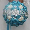 Bianco Blu Matrimonio Bouquet da sposa Simulazione Fiore Forniture di nozze Fiore artificiale Cristallo Dolce 15 Quinceanera Bouquet W228283C