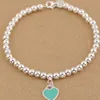 Charme Pulseiras S925 Sterling Silver Beads Cadeia Pulseira com Esmalte Grenn Coração Rosa para Mulheres e Presente do Dia Jewelry208R