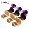 Ombre Tessuto peruviano Fasci di capelli Tinti Ombre 1B / 27 # Miele Biondo Ombre Peruviano Corpo Onda Estensioni dei capelli Umani Ondulati 3 Bundle Lotto