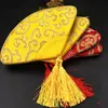 Tassel Fan Shaped Coin Purse Bag Zipper Chinese Silk Brocade Jewelry Makeup Storage Bag Bracelet Necklace Pouch Wedding Party Favor 2pcs/lot