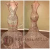 2017 New Sexy Backbloet Rermaid Prom Transkes Sequins Hot Halter Heel Perlevely Длинные вечерние платья Дешевые официальные вечерние платья
