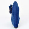 Zandina Womens Fashion 15cm Faux Suede Bow Tie Wedge High Heel Platform Pumps Court Shoes Blue XD189