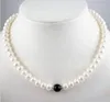 encantador collar de perlas blancas FW de 7-8 mm + ágata negra 18