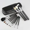 Professionelle 12 teile/satz Ziegenhaar Make-Up Pinsel Kosmetik Set mit reißverschluss Tasche Kit schnelles verschiffen F20171061