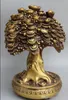 16 "Chinois Feng Shui Bronze Richesse Argent Yuanbao trésor bol Argent arbre Statue