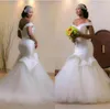Гламурные русалки свадебные платья с плеча Дубай арабские свадебные платья бусины шнурок на заказ на заказ посадка и вспышка свадебное платье
