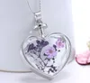 Breloques fleur pourpre femmes fleur sèche coeur verre souhaitant bouteille pendentif collier G75