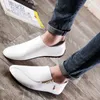 Men Flats Shoes White Casual Platform Pointed Shoes PU Leather Shoe Male Loafers