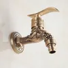 Brass Carved Washing Machine Faucets Antique Single Holder Laundry Faucet Vintage Bathroom Brass Wall Tap Wall Mounted