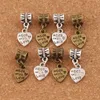 Alloy Made With Love Heart Metal Big Hole Beads 100pcs/lot Antique Silver/Bronze Fit European Charm Bracelets Jewelry DIY B319 9.8x23.5mm