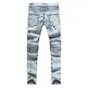 Wholesale- Men Biker Jeans Design Fashion Jeans For Men Hip Hop Strech Pleated Jeans Europe and the United States foreign trade foreign