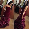 Prom Dresses Sexy Sweetheart Long Formal Evening Gowns Custom Ruffled Skirt Organza and Veet Burgundy Mermaid Prom Dresses Vtido De Formatura