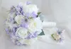 Perle di pizzo di seta Bouquet da sposa Peonie Rose Bouquet da sposa rustico chic Bouquet bianco Nebbia viola Bouquet da sposa Artificiale