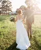 Bohemian Wedding Dresses Ivory Chiffon with Lace Sexy Wedding Dress Side Split Sweep Train Bridal Gowns vestidos de novia