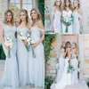 Beach Bridesmaid Dresses 2017 Ice Blue Chiffon Ruched Off The Shoulder Summer Wedding Party Gowns Long Cheap Simple Dress For Girls