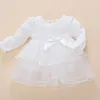 Baby Girls High Quality Hollow Out Lace Dress Newborn Princess Long Sleeve White Color Party Bow Dress Spring Fall Clothing3239349