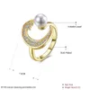 Luxury 18k Solid Yellow Gold Moon Shape Ring Lady Crystal Pearl Ring Bride Wedding Ring Jewelry Rings For Women 1080406