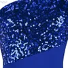 Angel-fashions Women's Twinkling One Shoulder Sequins Collage Slim Maxi Party Dresses Prom Gowns Red Carpet Dress 068