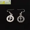 Kwiat Circle Cross Dangle Chandelier Kolczyki 925 Silver Fish Ear Hook E495 16.4x37.1mm 40 par / partia