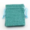 Sacs à cordon en tissu de lin 50pcs, pochettes cadeaux pour bijoux et bonbons, sacs en toile de Jute 7x9cm / 10x14cm / 13x18cm (couleur Turquoise)